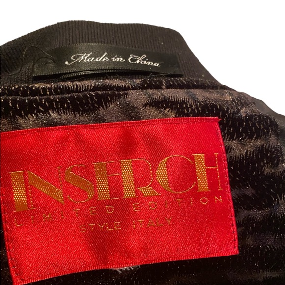 INSERCH Limited Edition Italy Black Velour Gold Textured Faux Leather Jacket L - Picture 6 of 7